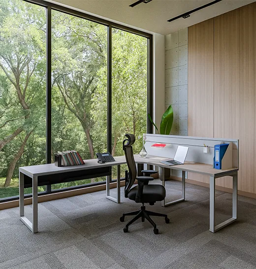 Private office with a desk, storage and task chair
